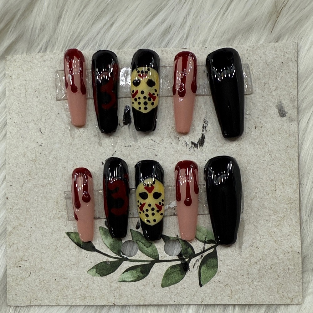 Black and Red Jason Halloween Nail Set